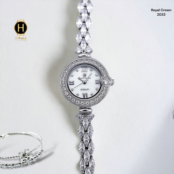 Đồng Hồ Nữ Royal Crown 2033 Lắc Tay Tròn  Dây Sắt Đính Đá