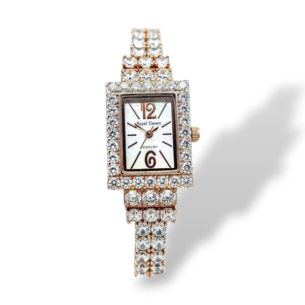 Đồng Hồ Nữ Royal Quartz 3584 Thép Vàng Hồng Mặt Trắng.