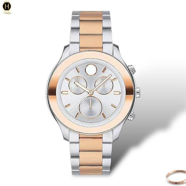 Đồng Hồ Unisex Movado Quartz Chronograph Bold 3600547 Dây Thép Demi Vàng Hồng Mặt Trắng