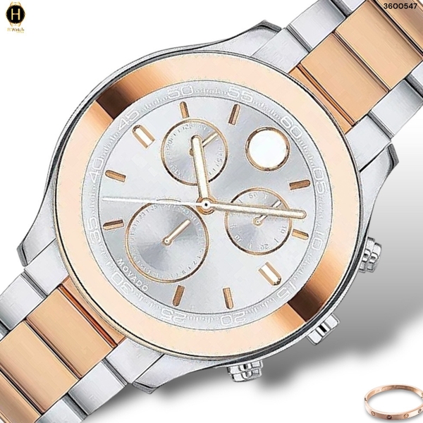 Đồng Hồ Unisex Movado Quartz Chronograph Bold 3600547 Dây Thép Demi Vàng Hồng Mặt Trắng