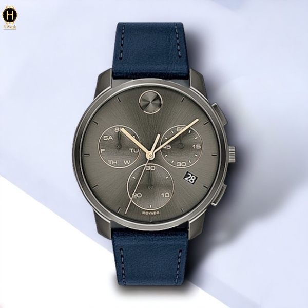 Đồng Hồ Nam Movado Quartz Chronograph Bold Thin 3600720 Dây Da Xanh Mặt Xám