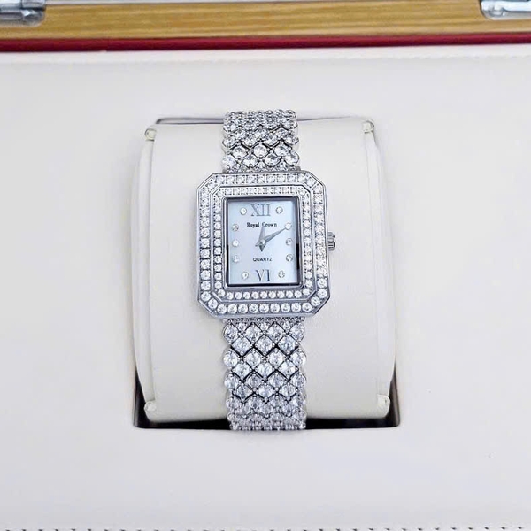 Đồng Hồ Nữ Royal Crown Quartz 3619M Thép Trắng Mặt Full Đá