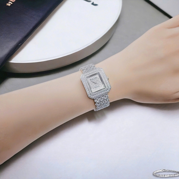 Đồng Hồ Nữ Royal Crown Quartz 3619M Thép Trắng Mặt Full Đá