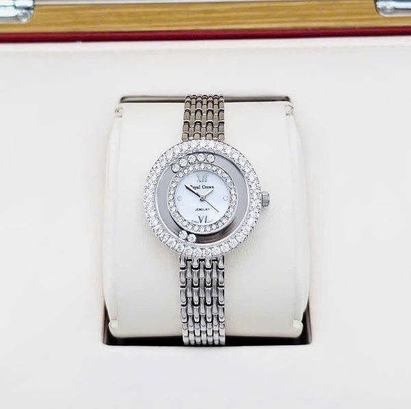 Đồng Hồ Nữ Royal Crown Quartz 3628 Thép Trắng