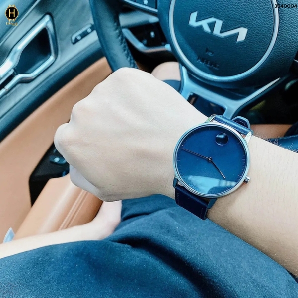 Đồng Hồ Nam Movado Quartz Face Grey Ion-Plated 3640004 Dây Da Xanh Mặt Xanh