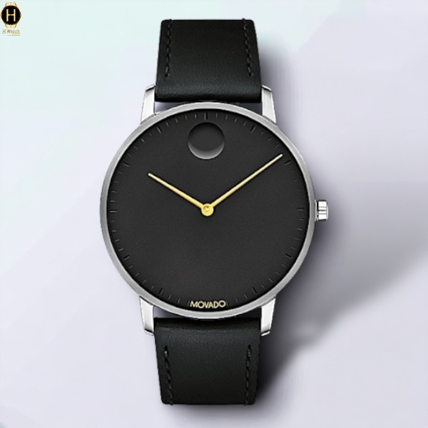Đồng Hồ Nam Movado Quartz Face 3640033 Dây Da Đen Mặt Đen Kim Vàng