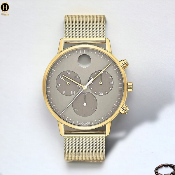 Đồng Hồ Nam Movado Quartz Chronograph 3640052 Golden MeshBracelet Dây Thép Lưới Vàng Mặt Vàng
