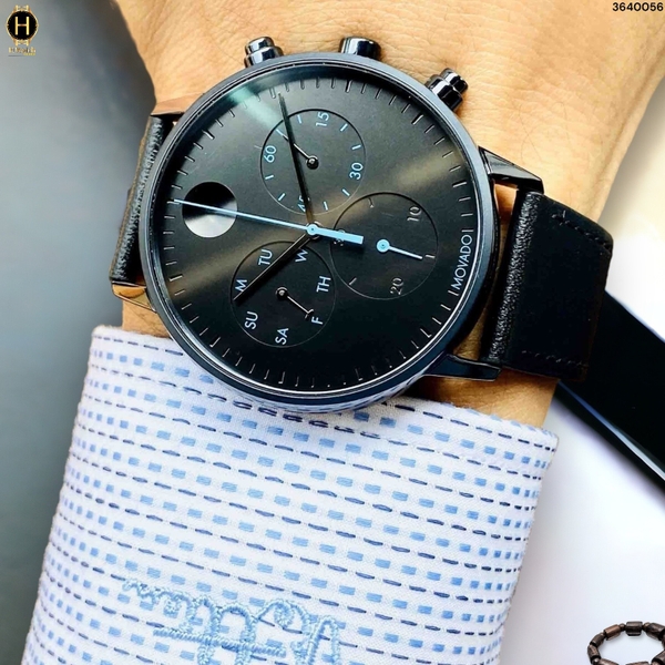 Đồng Hồ Nam Movado Quartz Chronograph 3640056 Face Strap Dây Da Mặt Đen