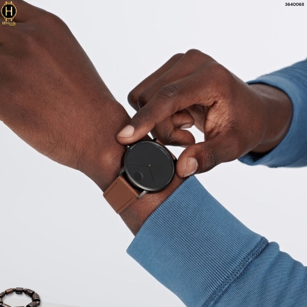 Đồng Hồ Nam Movado Quartz 3640068 Face Dây Da Nâu Mặt Đen