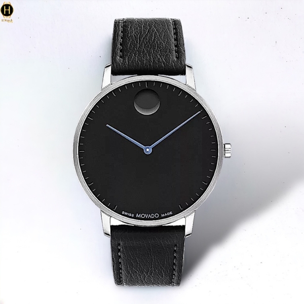 Đồng Hồ Unisex Movado Quartz Face 3640099 Dây Da Đen Mặt Đen Kim Xanh