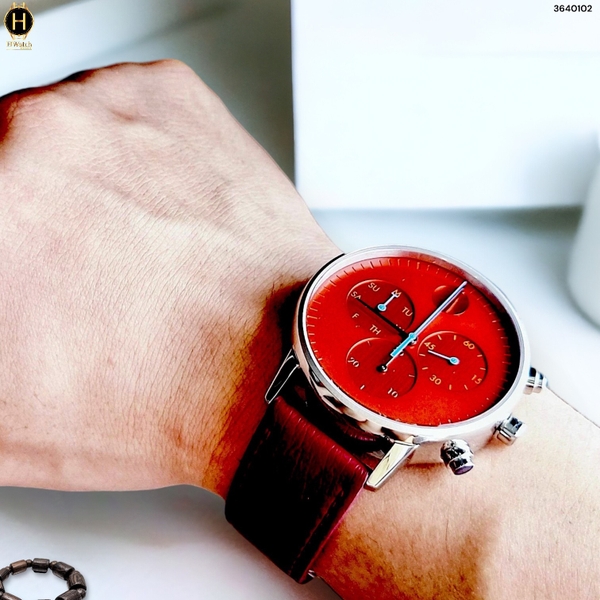 Đồng Hồ Nam Movado Quartz Chronograph 3640102 Face Dây Da Đỏ Mặt Đỏ