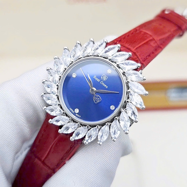 Royal Quartz 4652 Dây Da Vỏ Trắng Mặt Xanh Viền Đá