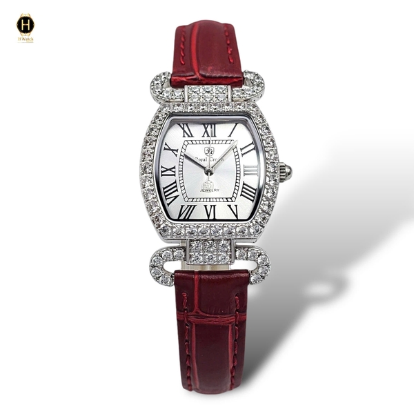 Đồng Hồ Nữ Royal Quartz 4670 Da Đỏ Mặt Trắng