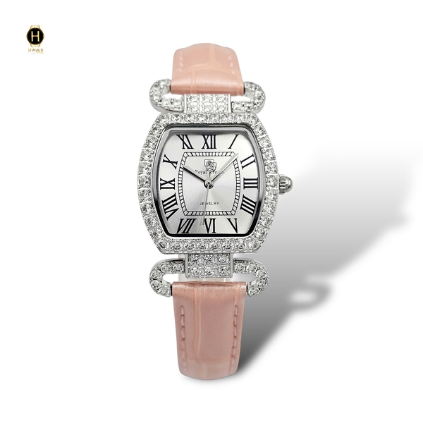 Đồng Hồ Nữ Royal Quartz 4670 Da Hồng Mặt Trắng
