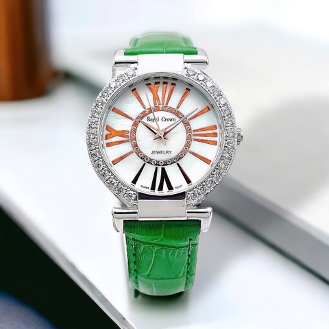 Đồng Hồ Nữ Royal Crown Quartz 6116 Dây Da Xanh lá