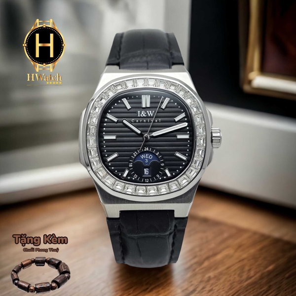 Đồng Hồ Nam I&W Carnival Automatic 735G5 Dây Da Vỏ Trắng Mặt Đen Sapphire