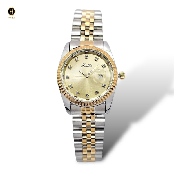 Đồng Hồ Nữ Scottie Quartz 9570 Thép Demi Vàng Mặt Vàng