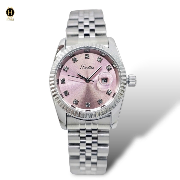 Đồng Hồ Nữ Scottie Quartz 9570 Thép Trắng Mặt Hồng