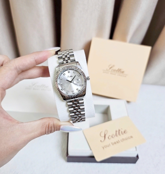 cottie Quartz 9570 Thép Trắng Mặt Trắng
