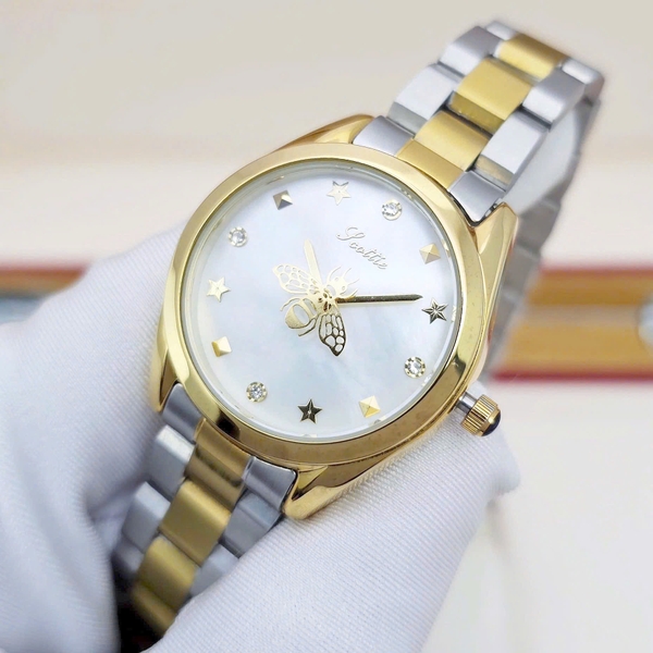 Đồng Hồ Nữ Scottie Quartz 9595 Thép Demi Vàng Mặt Trắng