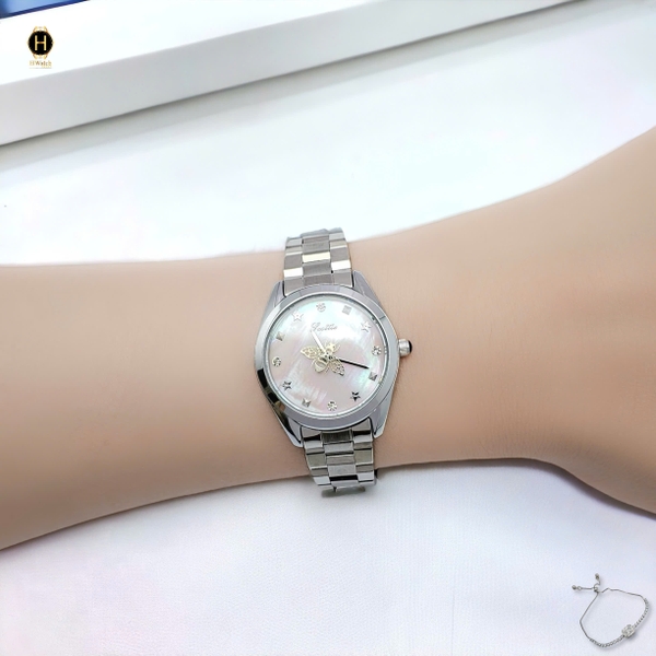 Đồng Hồ Nữ Scottie Quartz 9595 Thép Trắng Mặt Xà Cừ