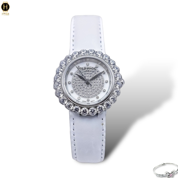 Đồng Hồ Nữ Sunrise Quartz 9820BA Da Trắng