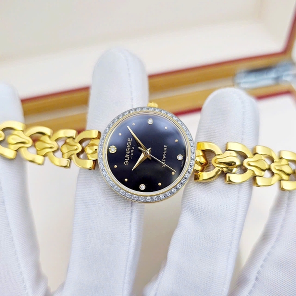 Sunrise Quartz 9977AA Thép Vàng Đen Sapphire
