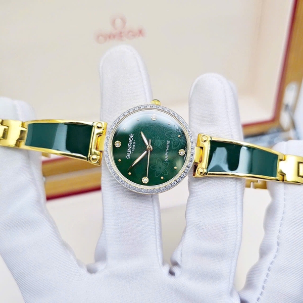Sunrise Quartz 9991AA Dây Thép Vỏ Vàng Mặt Xanh