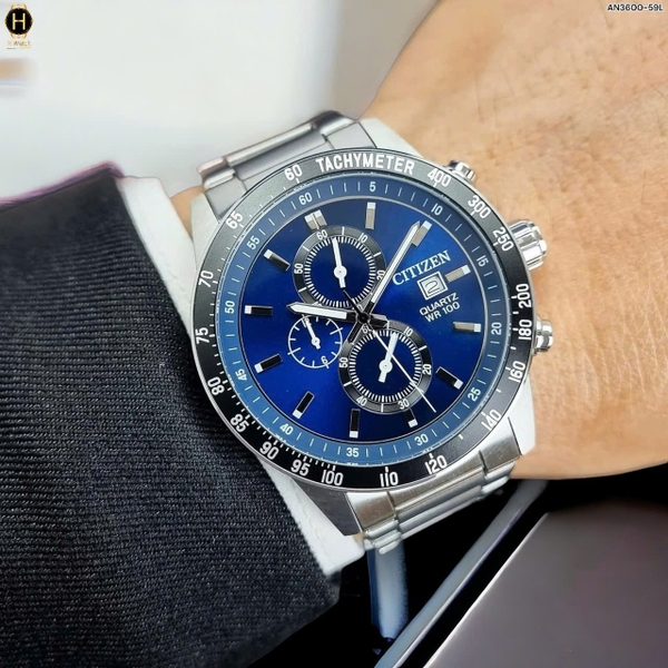 Đồng hồ Nam Citizen  Quartz Chronograph AN3600-59L Dây Sắt Mặt Xanh
