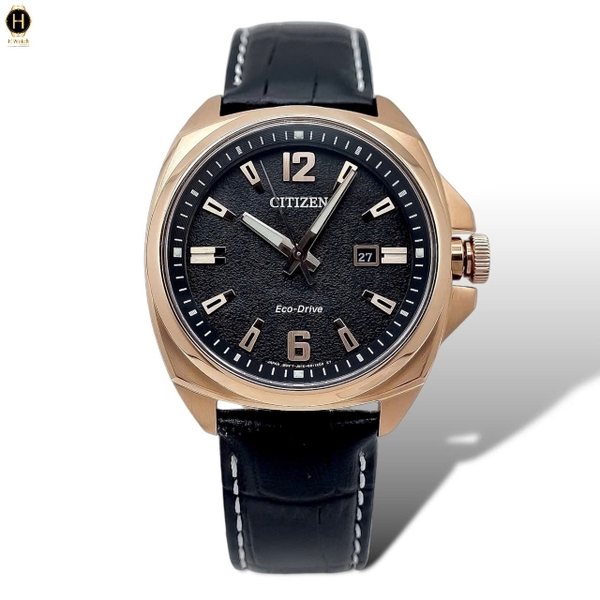 Đồng Hồ Nam Citizen Quartz Eco-Drive AW1723-02E Dây Da Vỏ Vàng Hồng Mặt Đen Sapphire