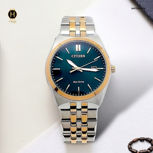 Đồng Hồ Nam Citizen Quartz Eco-Drive BM7339-89X Dây Sắt Vỏ Bạc Mặt Xanh