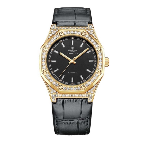 Đồng Hồ Unisex SRWATCH Quartz SL99993.4601GLA Dây Da Đen Vỏ Mạ Gold