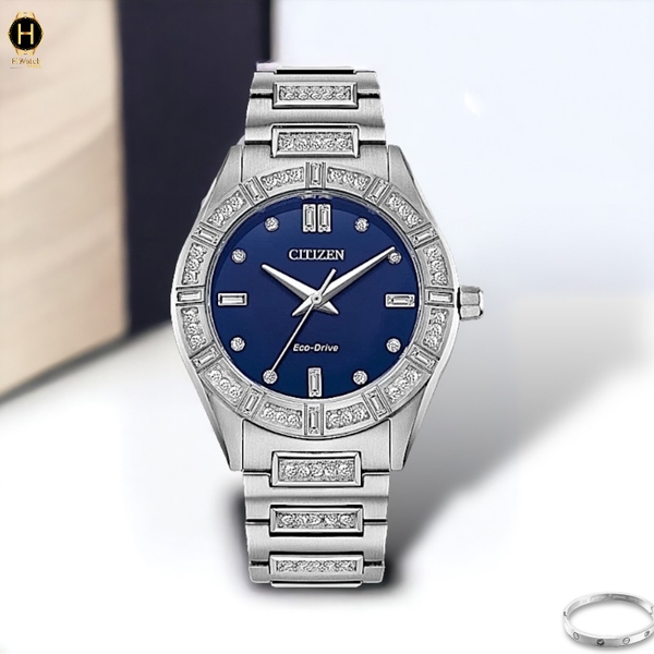 Đồng Hồ Nữ Citizen Quartz Eco-Drive EM1020-57L Dây Thép Mặt Xanh Lam