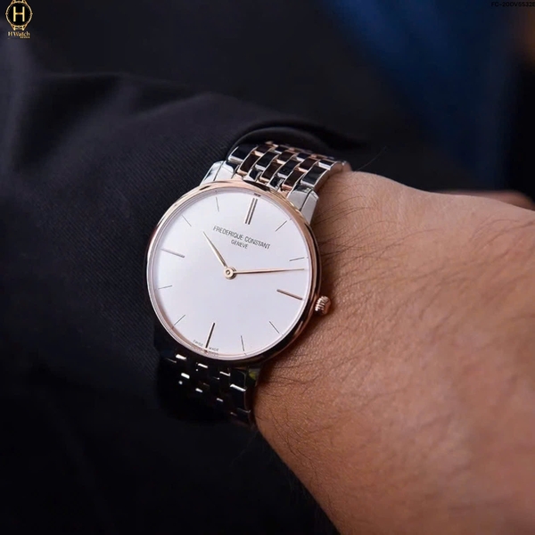 Đồng Hồ Nam Frederique Constant Quartz FC-200V5S32B Slimline Dây Thép Demi Mặt Trắng Sapphire