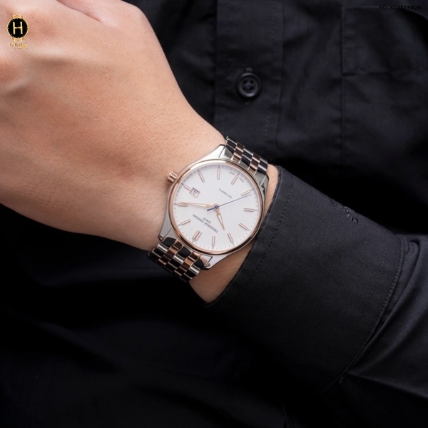 Đồng Hồ Nam Frederique Constant Automatic FC-303SS5B2B Classic Index Dây Thép Demi Vàng Hồng Mặt Trắng Sapphire