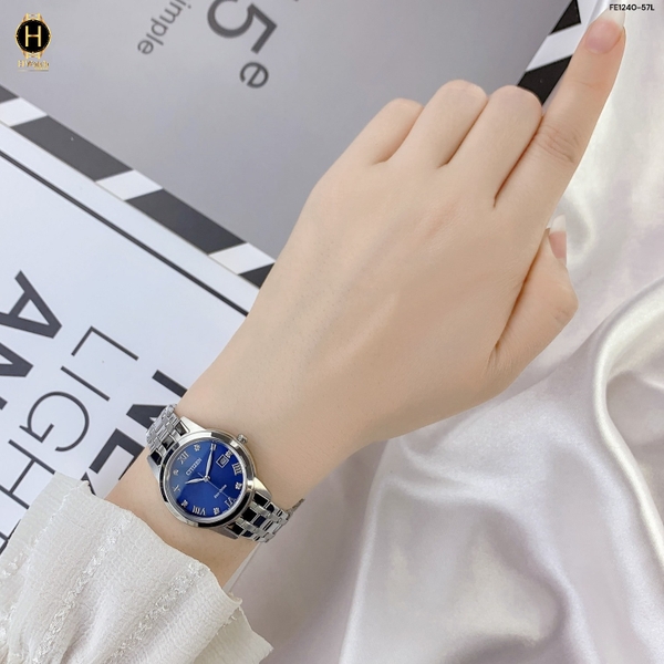 Đồng Hồ Nữ Citizen Quartz Eco-Drive FE1240-57L Diamond Dây Thép Mặt Xanh Lam