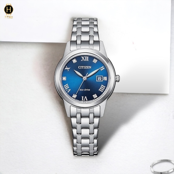 Đồng Hồ Nữ Citizen Quartz Eco-Drive FE1240-57L Diamond Dây Thép Mặt Xanh Lam