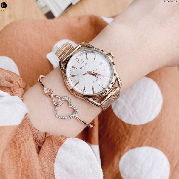 Đồng Hồ Nữ Citizen Quartz Eco-Drive Silver Rose FE6083-72A