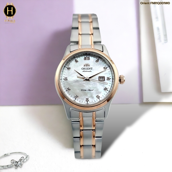 Đồng Hồ Nữ Orient Automatic FNR1Q001W0 SNR1Q001W0 Dây Sắt Vỏ Trắng Mặt Trắng Ấn Tượng