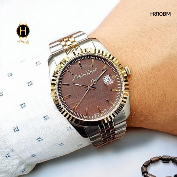 Đồng Hồ Nam Mathey Tissot Automatic H810BM Rolly III Dây Thép Demi Vàng Hồng Mặt Nâu