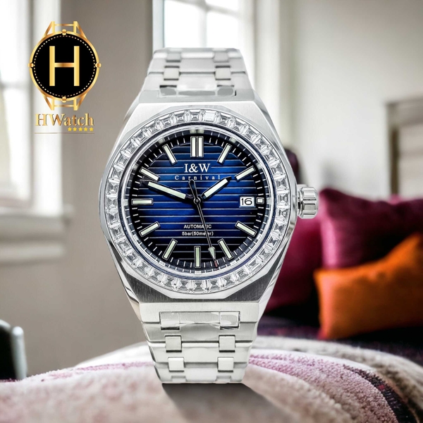 Đồng Hồ Nam I&W Carnival Automatic 733G Dây Thép Vỏ Trắng Mặt Xanh Sapphire