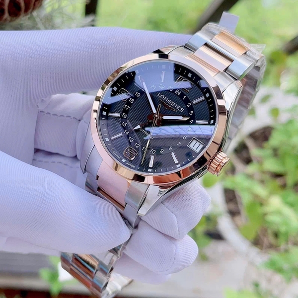Đồng Hồ Nam Longines Automatic Conquest Classic GMT L2.799.5.56.7 (L27995567) Vỏ Vàng Hồng 18K
