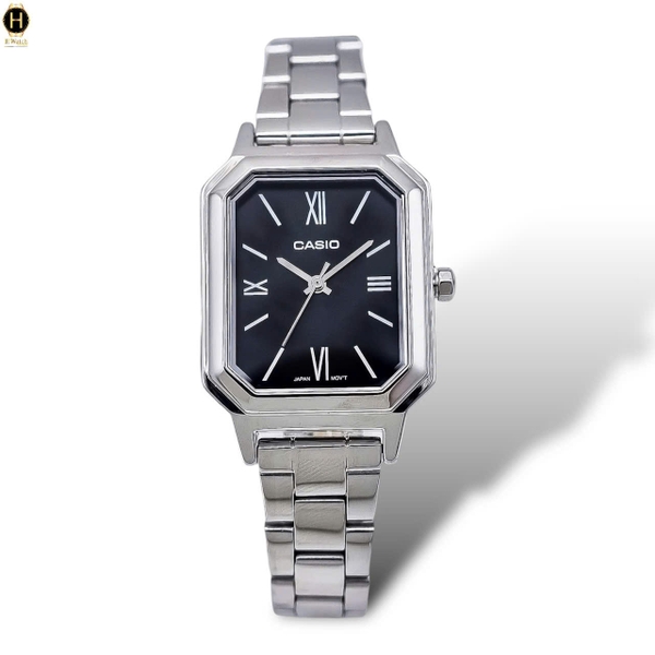Đồng Hồ Nữ Casio Quartz LTP-E168D-1BDF Thép Trắng Mặt Đen