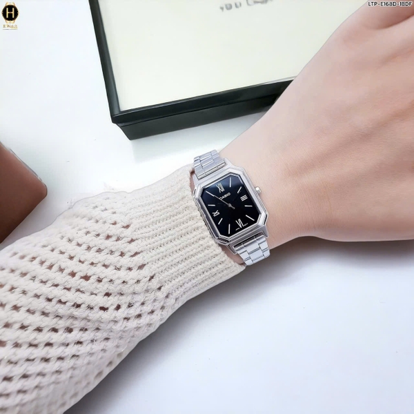 Đồng Hồ Nữ Casio Quartz LTP-E168D-1BDF Thép Trắng Mặt Đen