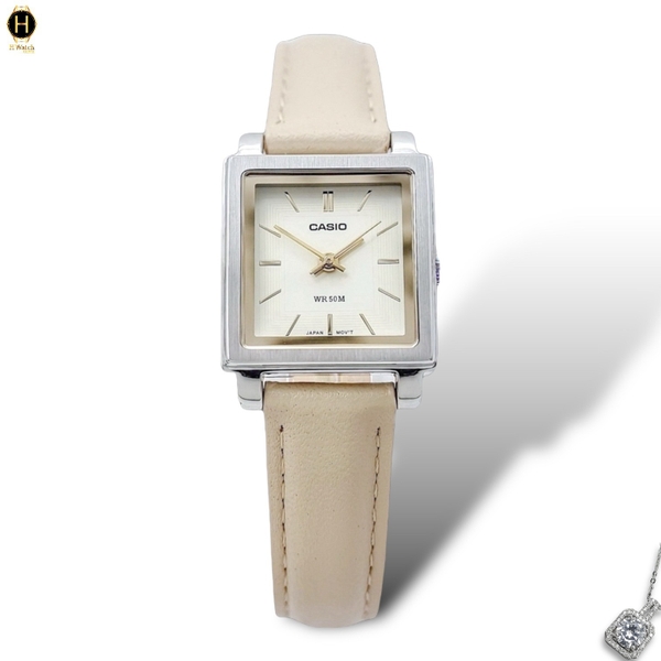 Đồng Hồ Nữ Casio Quartz LTP-E176L-5AVDF Dây Da Nude Mặt Trắng 