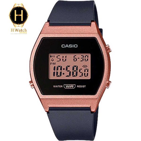 Đồng Hồ Nữ Casio LW-204-1A Dây Nhựa Màu Đen Vỏ Nhựa Vàng Hồng 