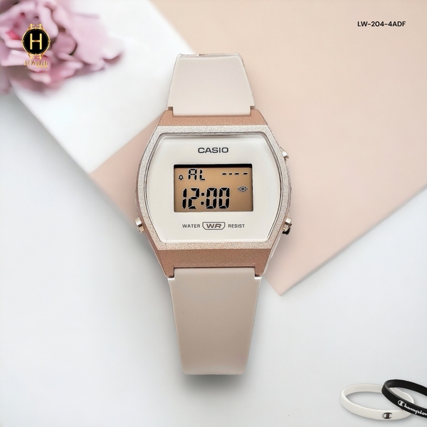 Đồng Hồ Nữ Casio LW-204-4ADF Dây Nhựa Màu Hồng Vỏ Nhựa Vàng Hồng