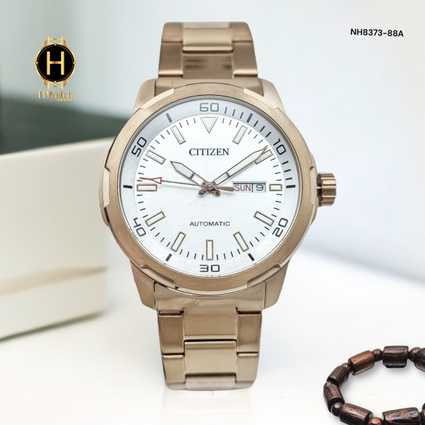 Đồng Hồ Nam Citizen Automatic NH8373-88A Dây Thép Vỏ Vàng Mặt Trắng
