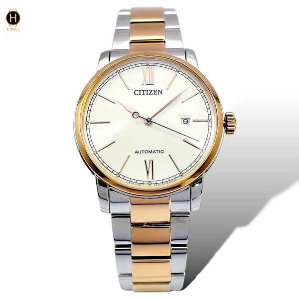 A Đồng Hồ Nam Automatic NJ0136-81A Dây Thép Demi Vàng Hồng Mặt Vàng Hồng.