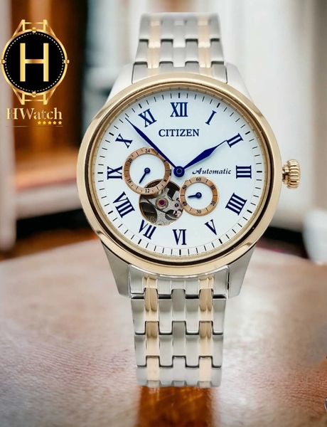 Đồng Hồ Nam Citizen Automatic NP1026-86A Dây Sắt Vỏ Vàng Mặt Trắng Sapphire
